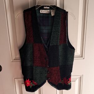 Christmad Patchwork Vest with Floral Embroidery